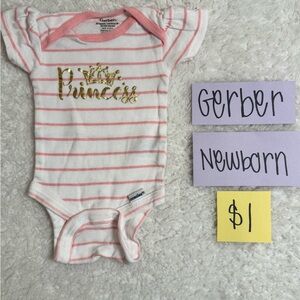 NWOT Infant Gerber Pink and Gold Princess Bodysuit, Newborn